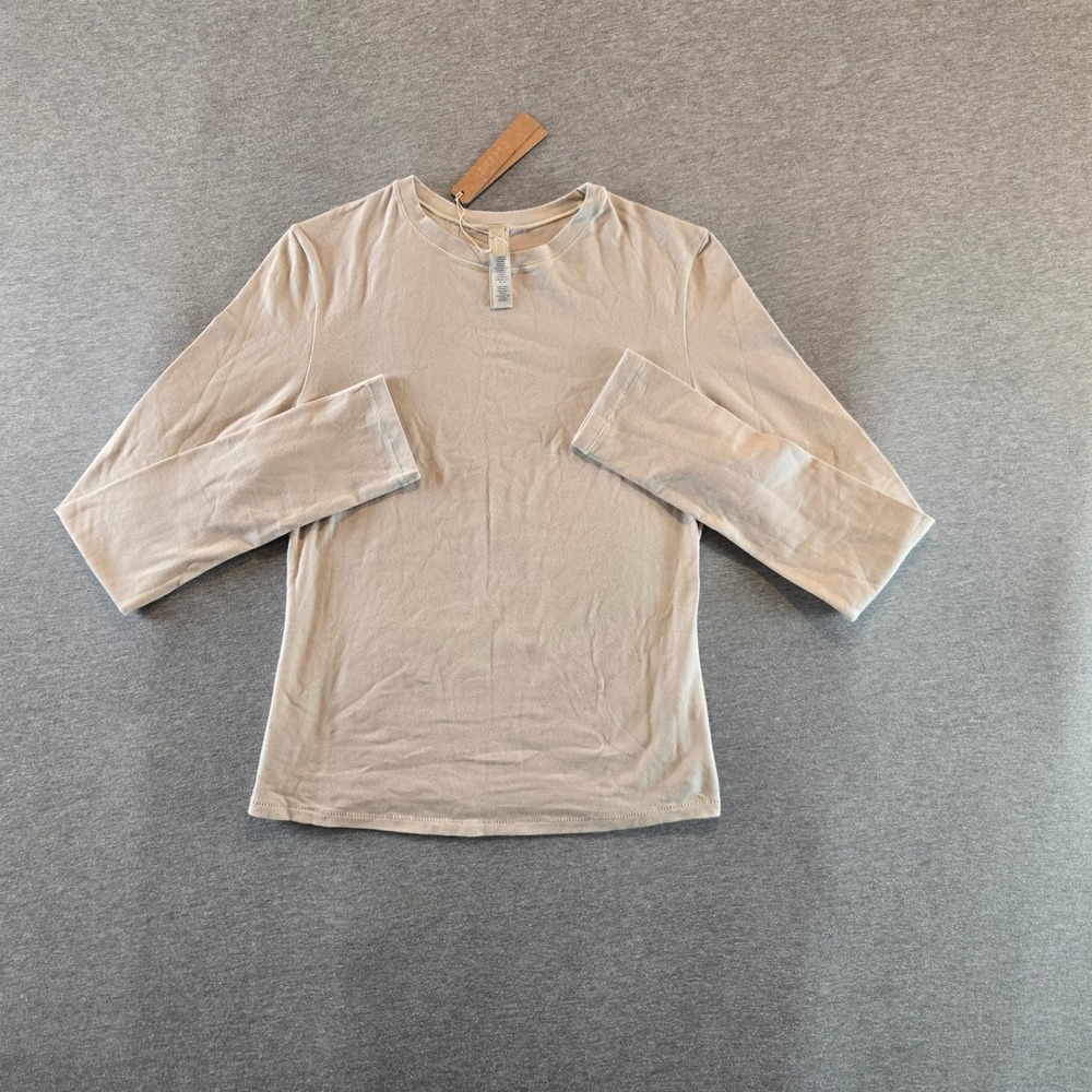 Skims T-Shirt Women Large Stone Cotton Jersey Long Sleeve Athleisure NWT